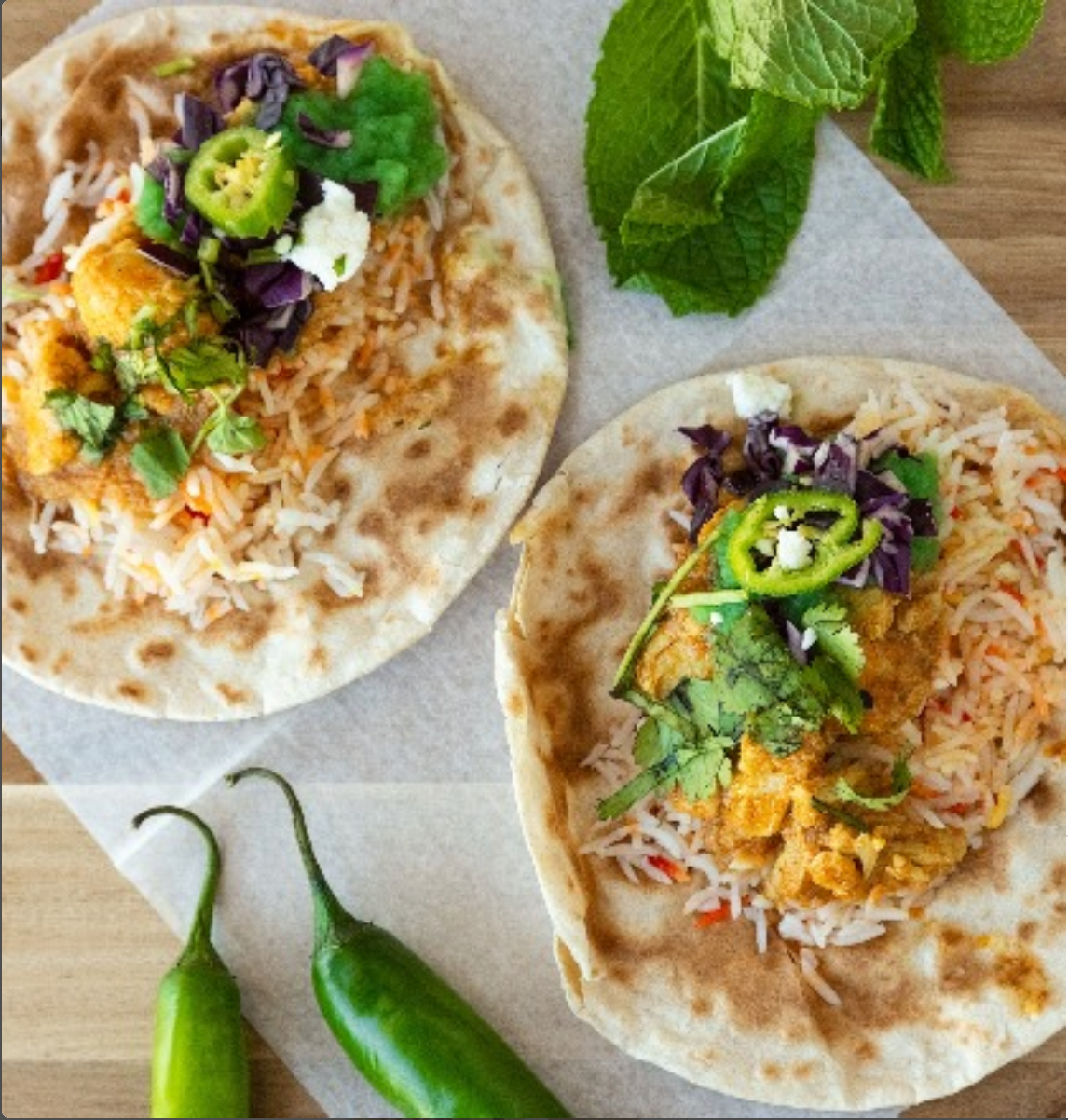 2 Soft Roti Tacos – Arun's Indian Kitchen - Sunrise/ Taco Masala